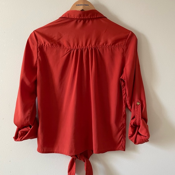 4/$15 Fun & Flair Knotted Self-Tie Blouse Long Sleeve Shirt,  Size M - Picture 3 of 4